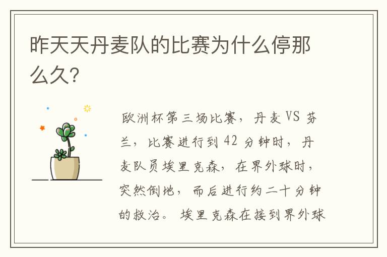 昨天天丹麦队的比赛为什么停那么久?