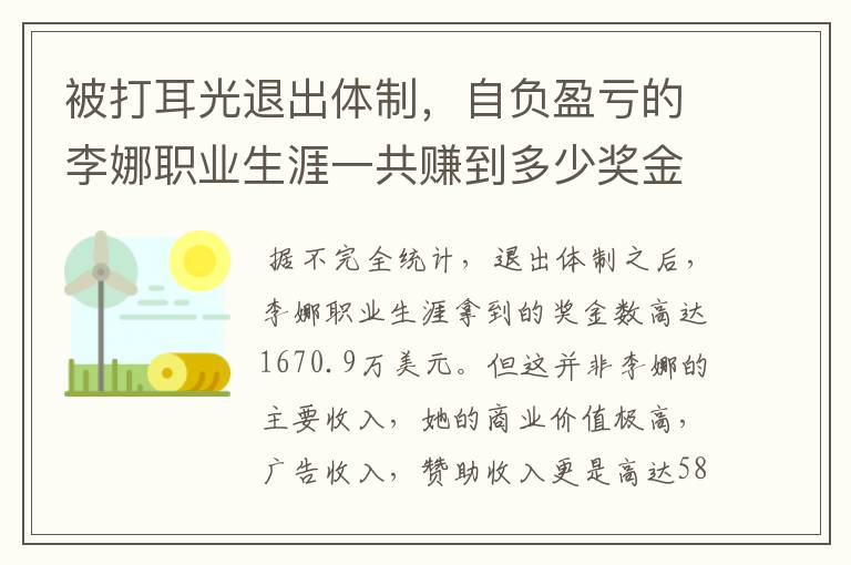 被打耳光退出体制,自负盈亏的李娜职业生涯一共赚到多少奖金?