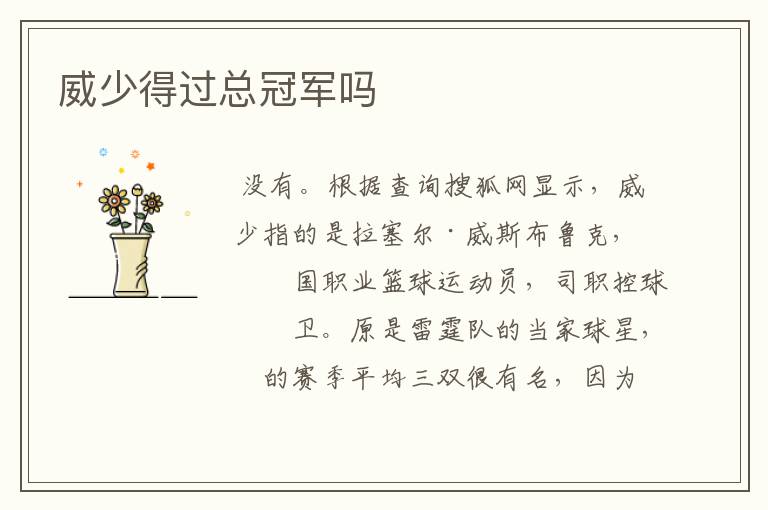 威少得过总冠军吗