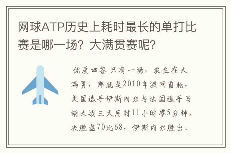 网球ATP历史上耗时最长的单打比赛是哪一场?大满贯赛呢?