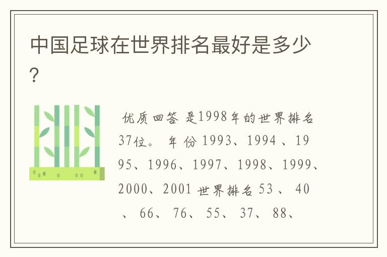 中国足球在世界排名最好是多少?