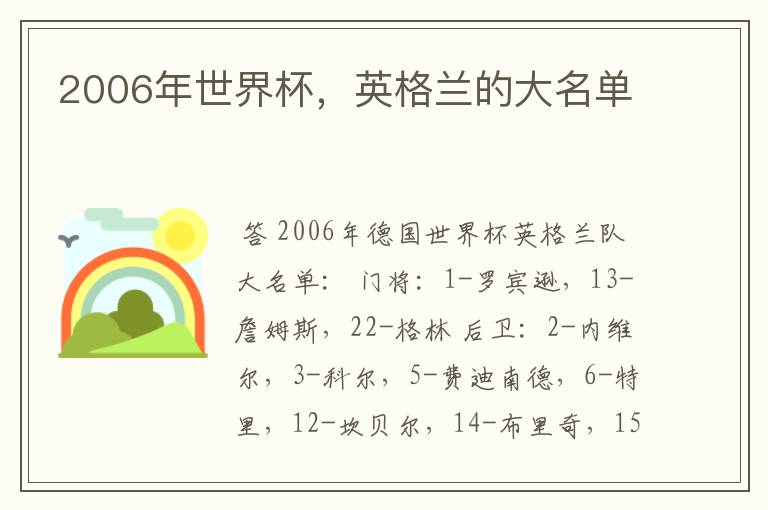 2006年世界杯,英格兰的大名单