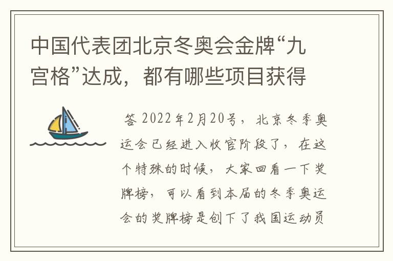 中国代表团北京冬奥会金牌“九宫格”达成,都有哪些项目获得了奖牌?
