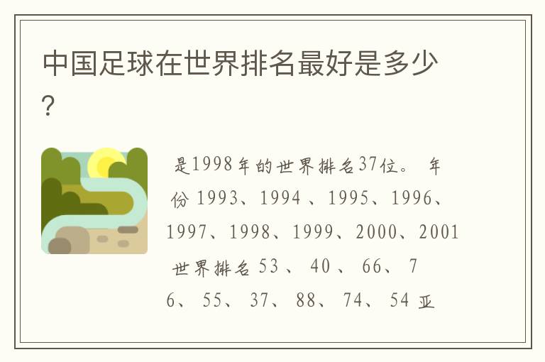 中国足球在世界排名最好是多少?