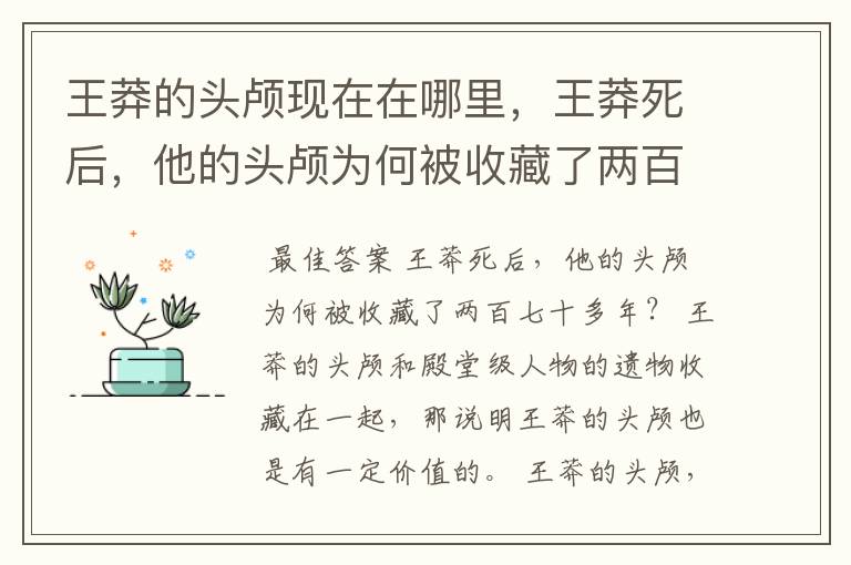王莽的头颅现在在哪里,王莽死后,他的头颅为何被收藏了两百七十多