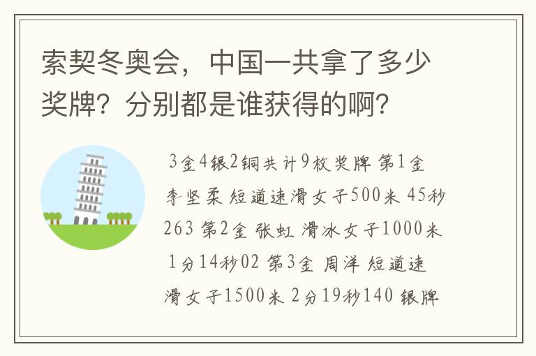 索契冬奥会,中国一共拿了多少奖牌?分别都是谁获得的啊?