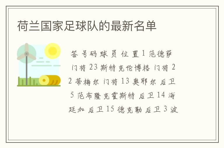 荷兰国家足球队的最新名单