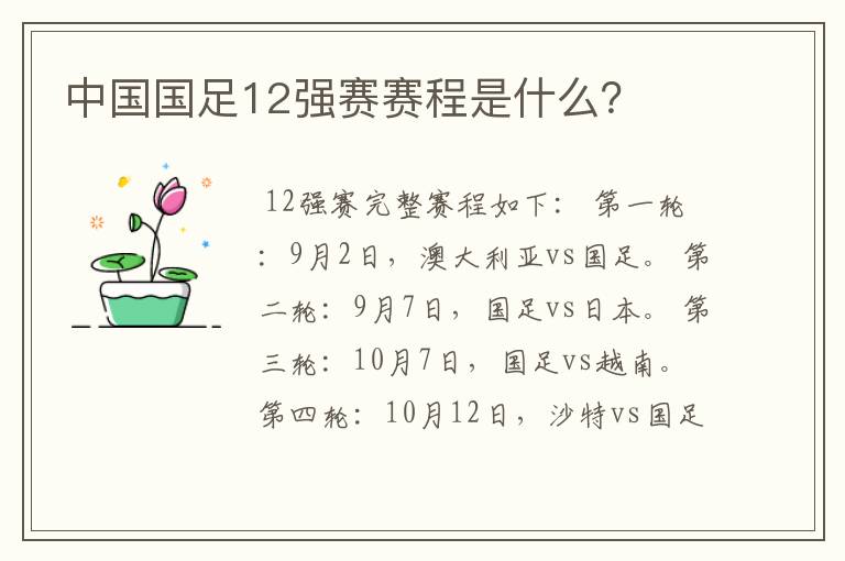 中国国足12强赛赛程是什么?