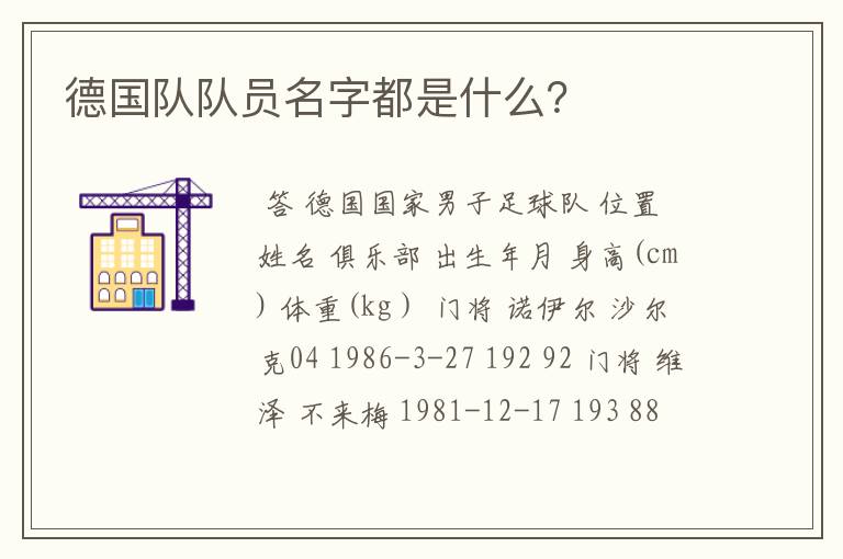 德国队队员名字都是什么?