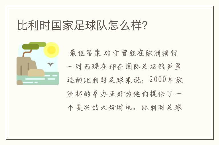 比利时国家足球队怎么样?