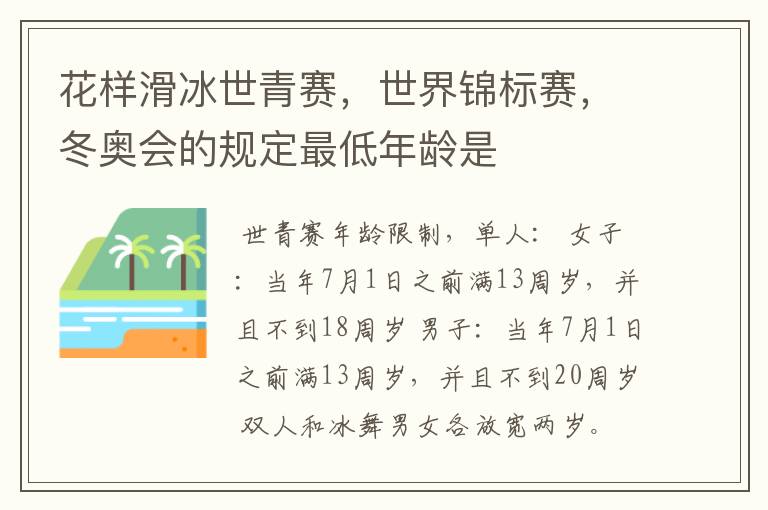 花样滑冰世青赛,世界锦标赛,冬奥会的规定最低年龄是