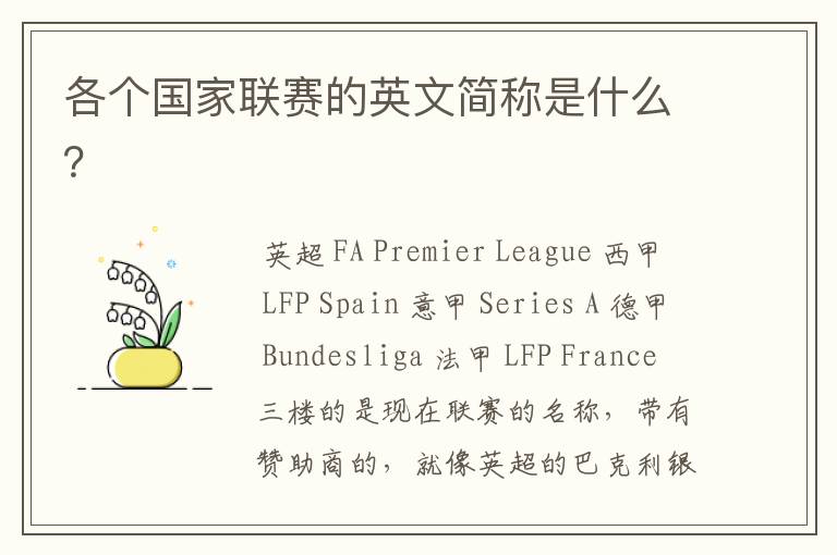 各个国家联赛的英文简称是什么?