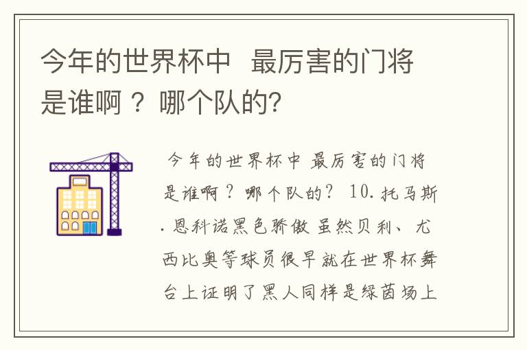 今年的世界杯中 最厉害的门将是谁啊 ?哪个队的?
