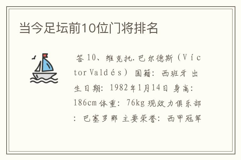 当今足坛前10位门将排名
