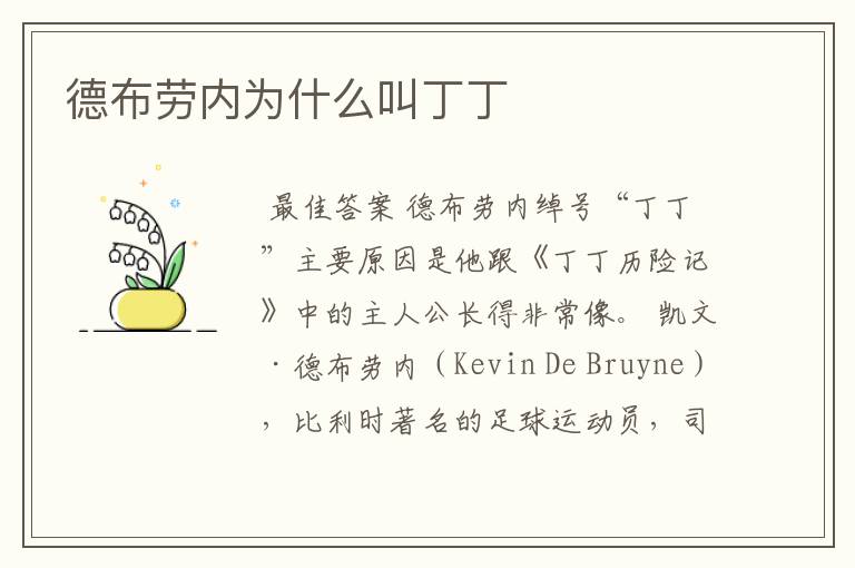德布劳内为什么叫丁丁
