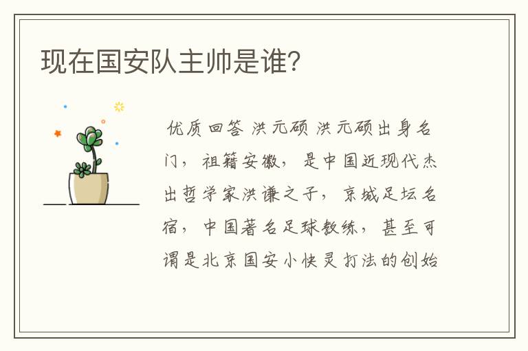 现在国安队主帅是谁?