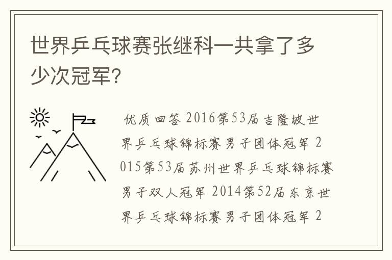 世界乒乓球赛张继科一共拿了多少次冠军?