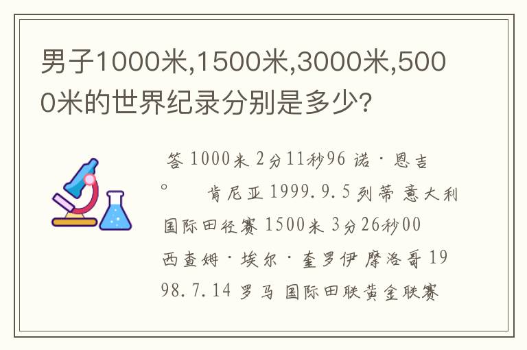 男子1000米,1500米,3000米,5000米的世界纪录分别是多少?