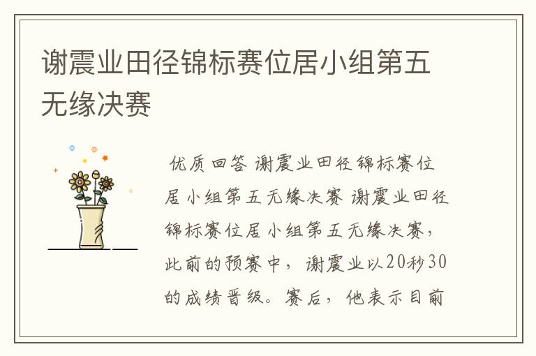 谢震业田径锦标赛位居小组第五无缘决赛