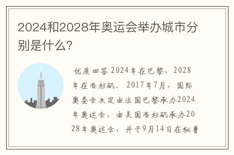 2024和2028年奥运会举办城市分别是什么?