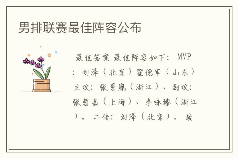 男排联赛最佳阵容公布