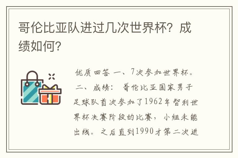 哥伦比亚队进过几次世界杯?成绩如何?