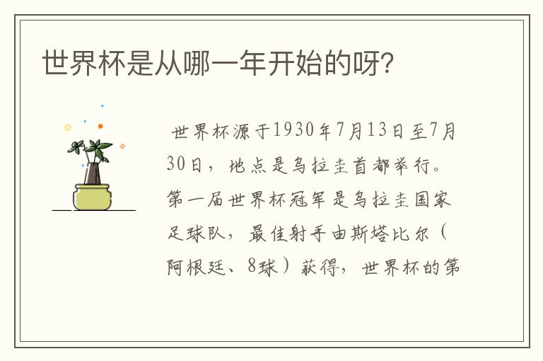世界杯是从哪一年开始的呀?