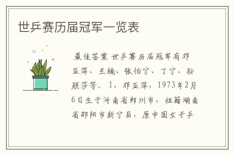 世乒赛历届冠军一览表