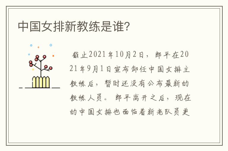 中国女排新教练是谁?