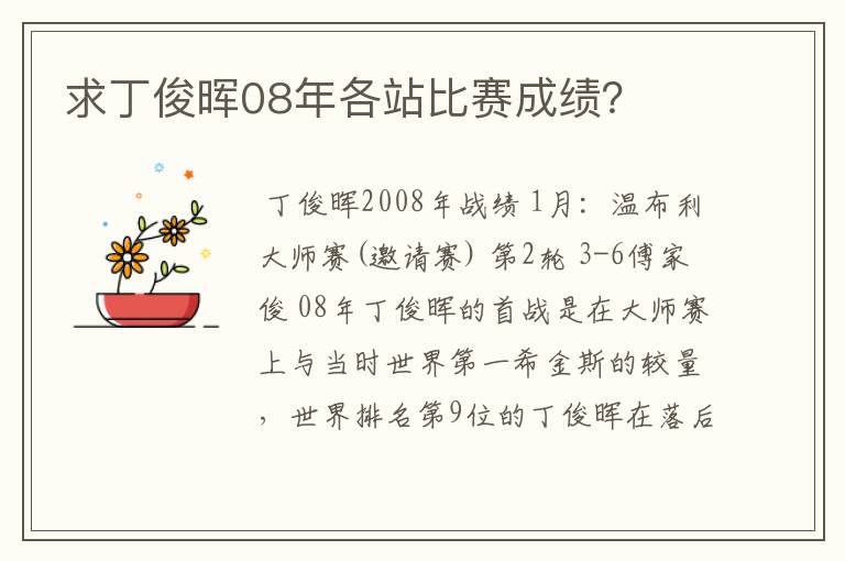 求丁俊晖08年各站比赛成绩?