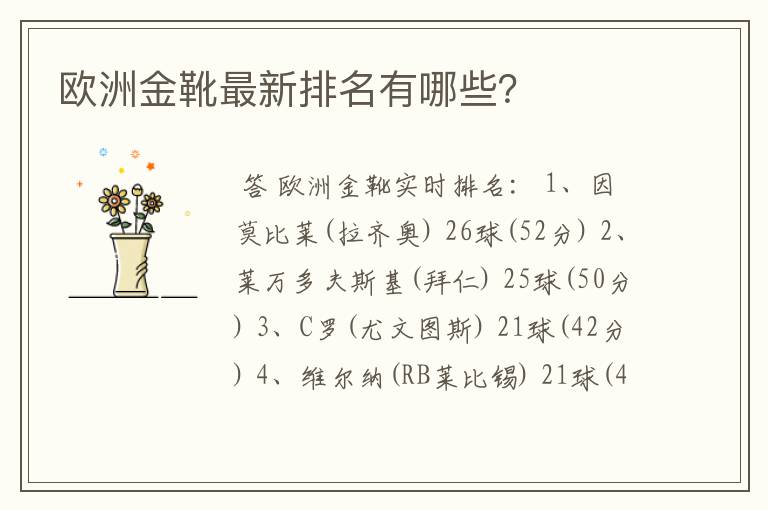 欧洲金靴最新排名有哪些?