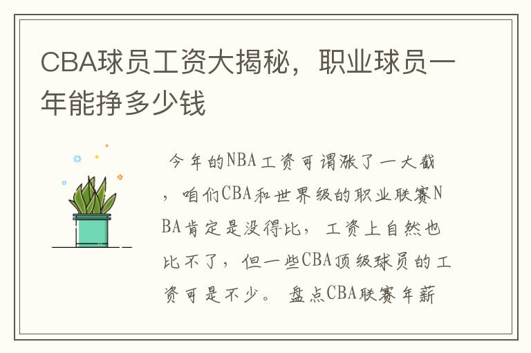CBA球员工资大揭秘,职业球员一年能挣多少钱