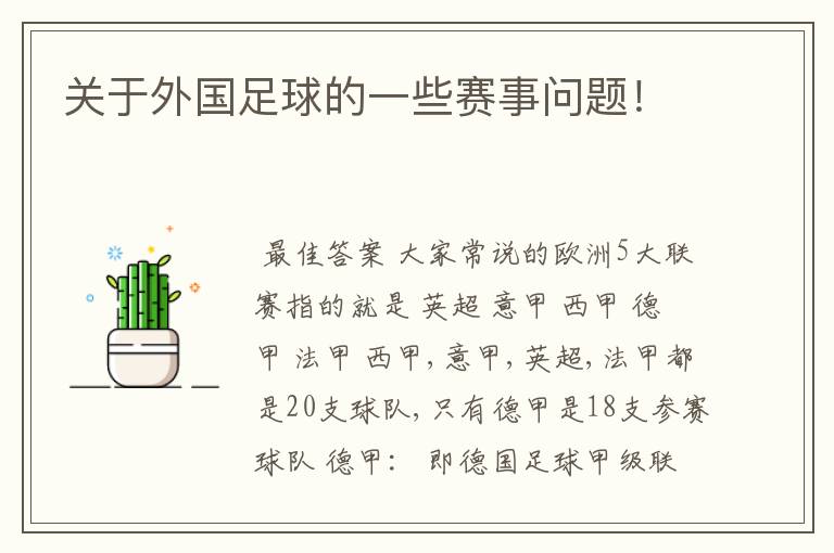 关于外国足球的一些赛事问题!