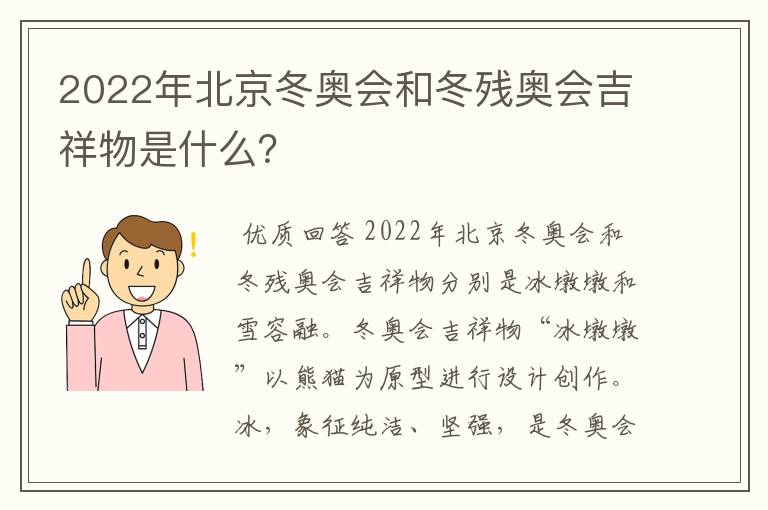 2022年北京冬奥会和冬残奥会吉祥物是什么?