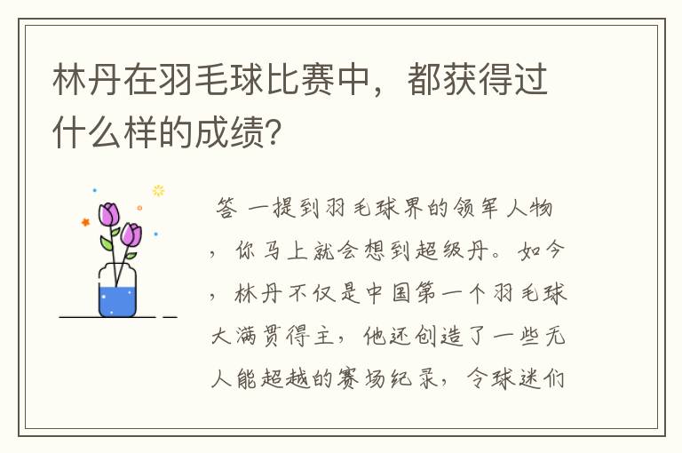 林丹在羽毛球比赛中,都获得过什么样的成绩?
