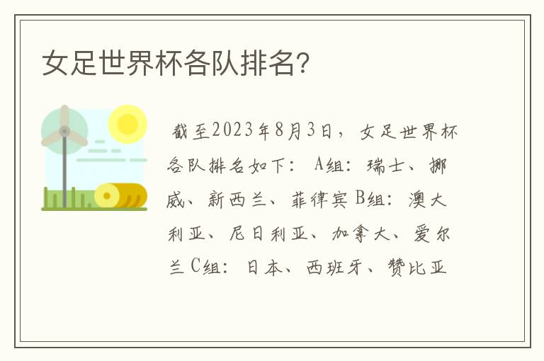 女足世界杯各队排名?