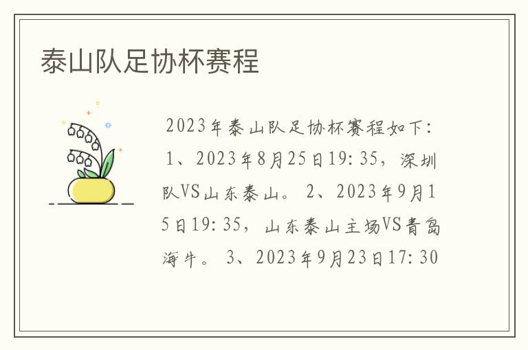 泰山队足协杯赛程