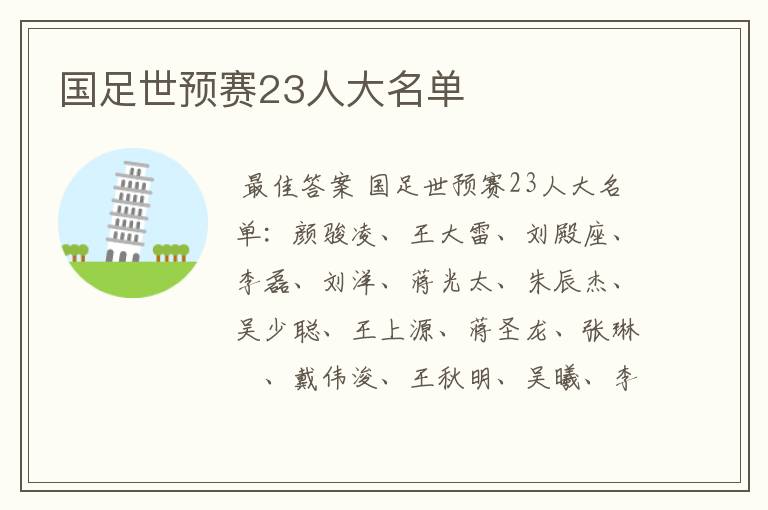 国足世预赛23人大名单