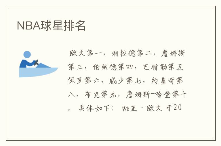 NBA球星排名