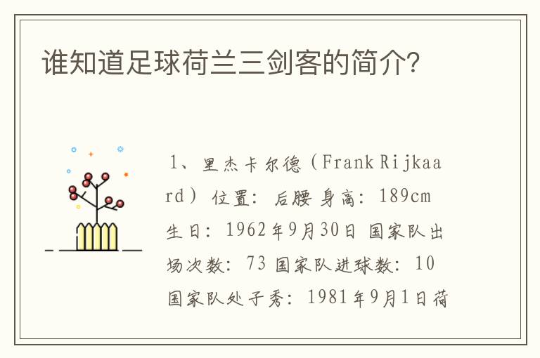 谁知道足球荷兰三剑客的简介?