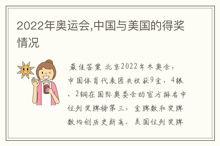 2022年奥运会,中国与美国的得奖情况