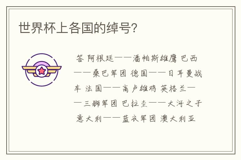 世界杯上各国的绰号?