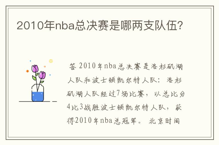 2010年nba总决赛是哪两支队伍?