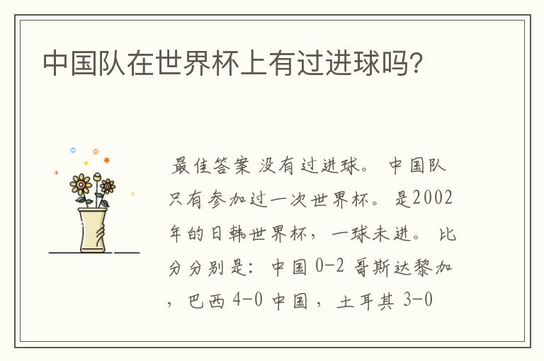 中国队在世界杯上有过进球吗?