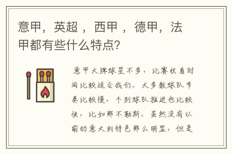 意甲,英超 ,西甲 ,德甲,法甲都有些什么特点?