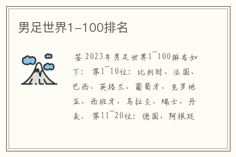 男足世界1-100排名
