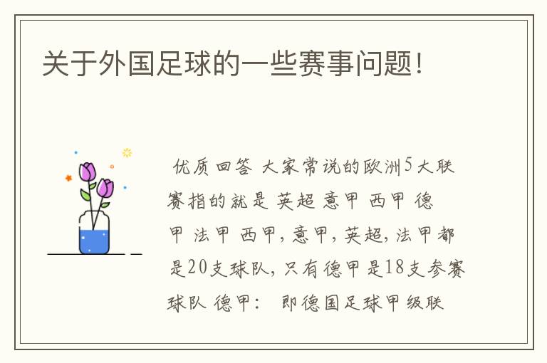 关于外国足球的一些赛事问题!