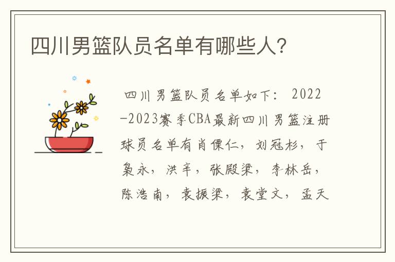四川男篮队员名单有哪些人?