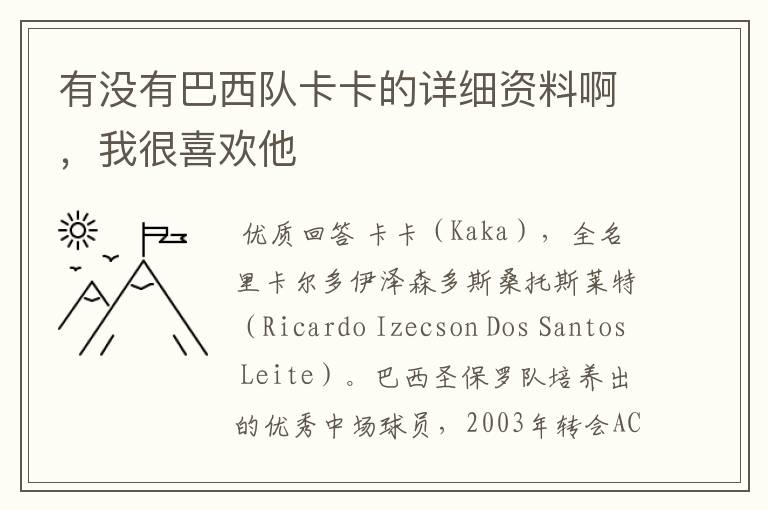 有没有巴西队卡卡的详细资料啊,我很喜欢他