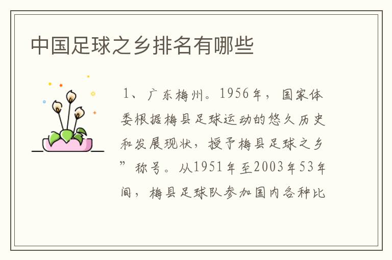 中国足球之乡排名有哪些